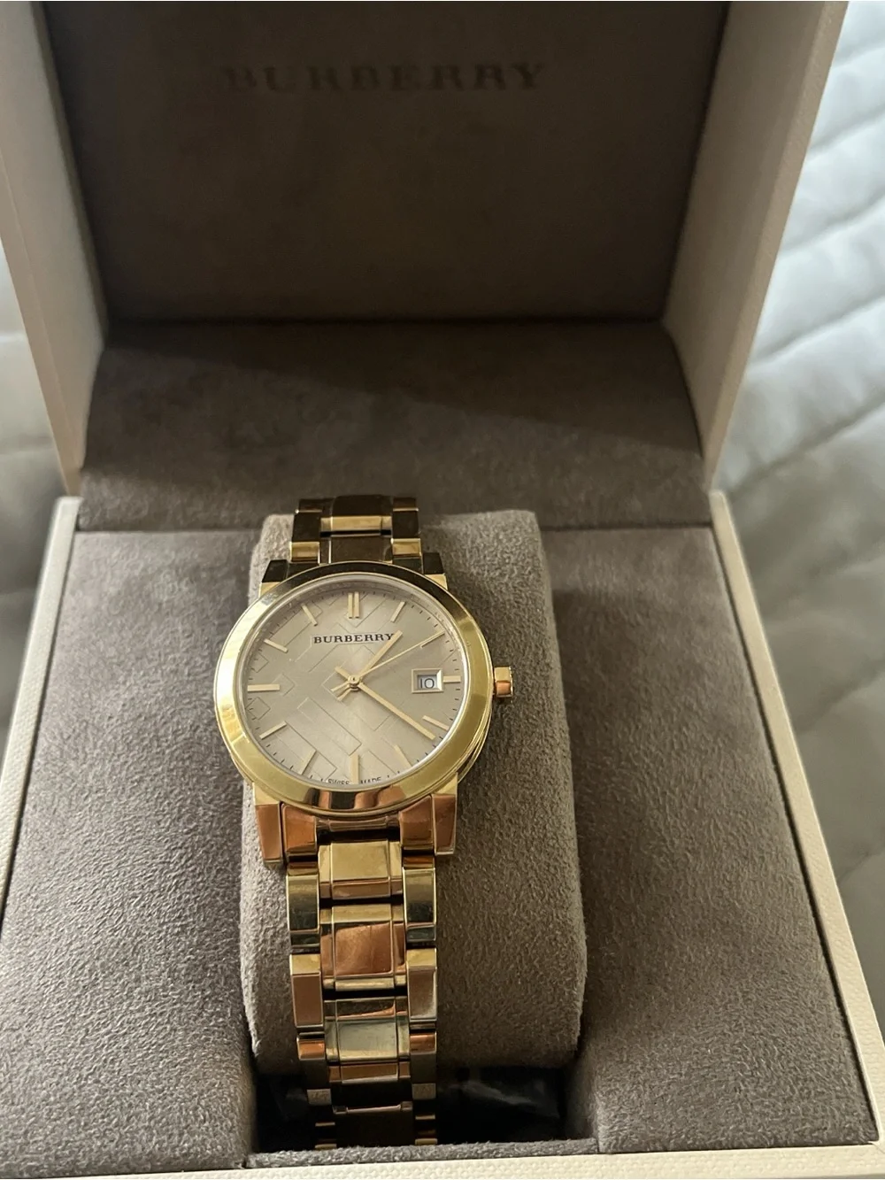 Burberry Gold Tone Bracelet Watch with Date Window